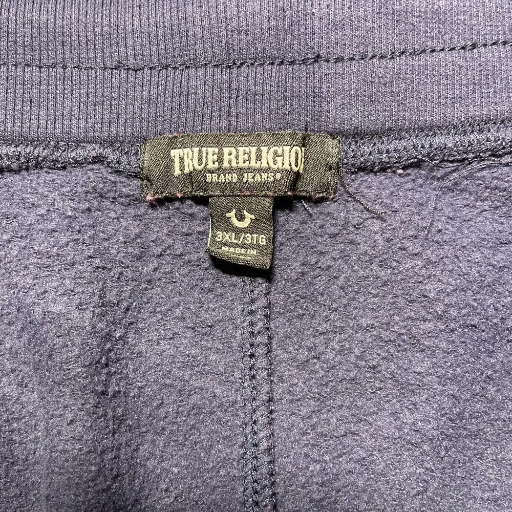 True Religion Sweat Shorts Mens Sz 3X Navy Elastic Waist Pockets Logo